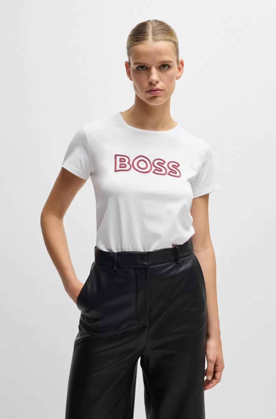 HUGO BOSS Mercerized-cotton T-shirt With Logo Detail White Outlet