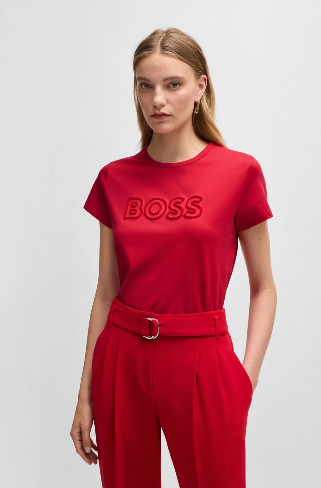 HUGO BOSS Mercerized-cotton T-shirt With Logo Detail Red Cheap