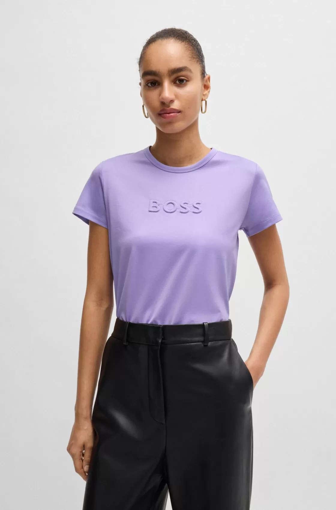 HUGO BOSS Mercerized-cotton T-shirt With Logo Detail Purple New