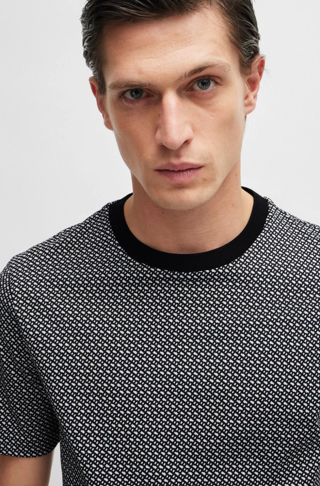 HUGO BOSS Mercerized-cotton T-shirt With Two-tone Monogram Print Black Hot