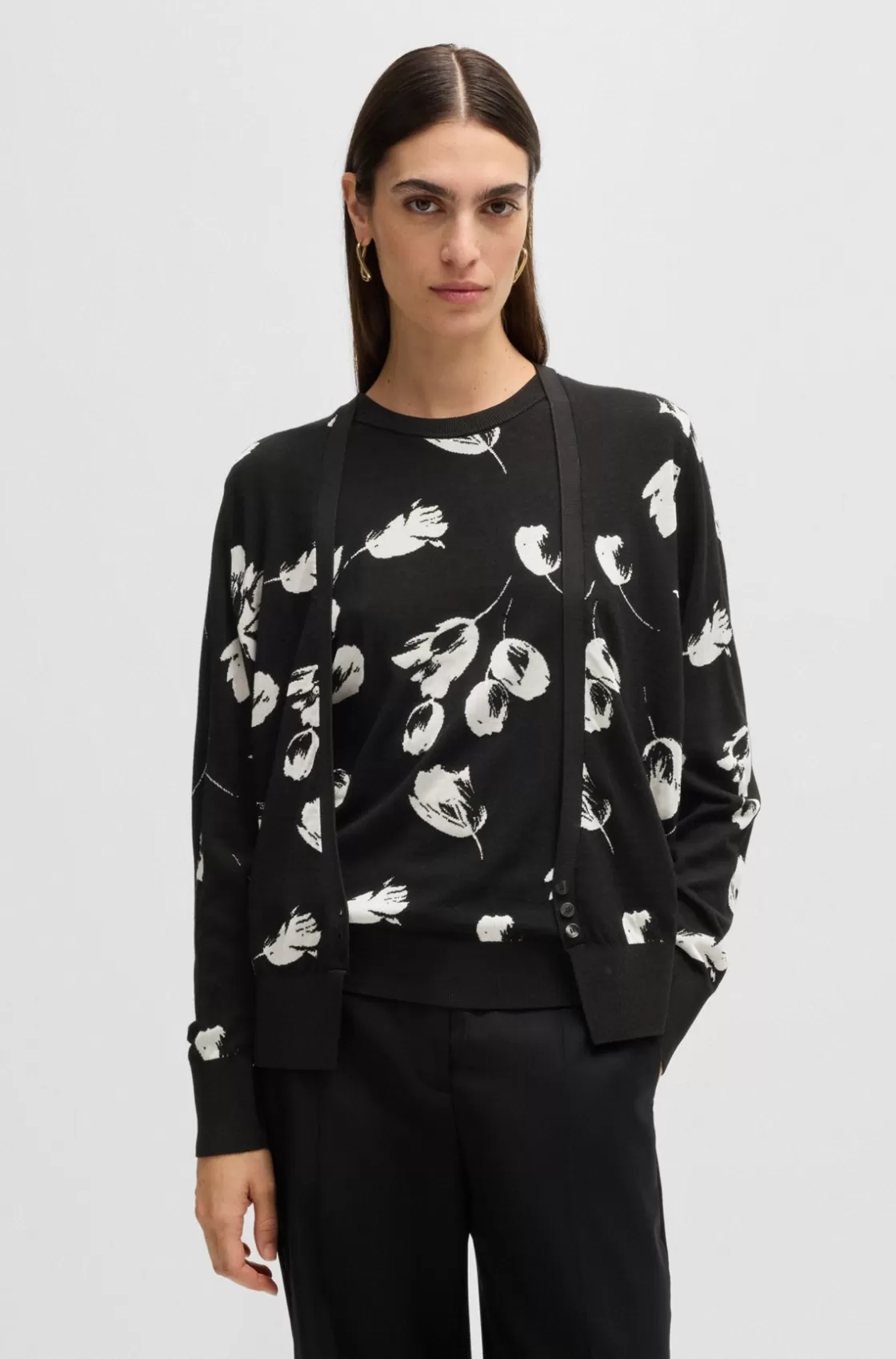 HUGO BOSS Merino Wool-blend Cardigan With Tulip Jacquard Patterned Best