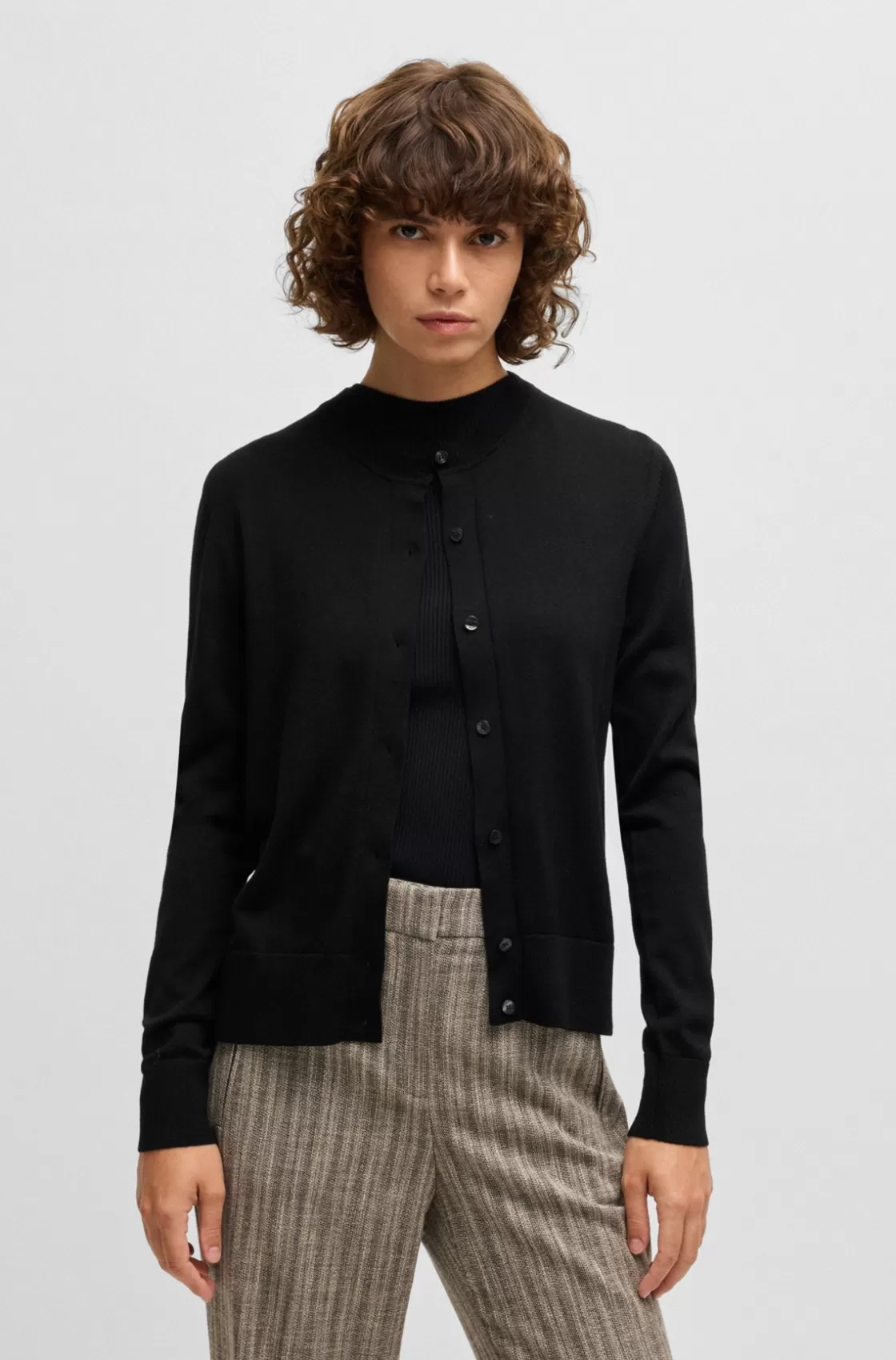 HUGO BOSS Merino-wool Cardigan With Button Front Black Store