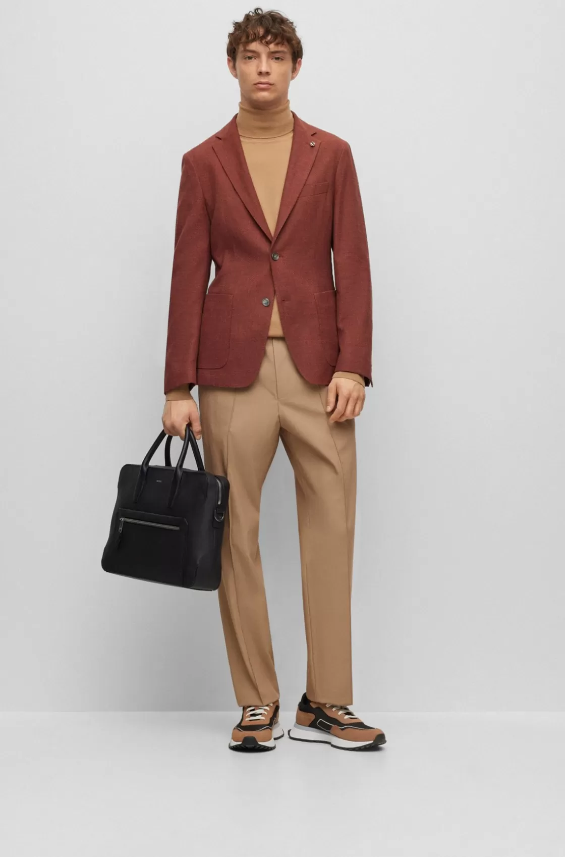 HUGO BOSS Micro-pattern Slim-fit Jacket In A Cotton Blend Red Fashion