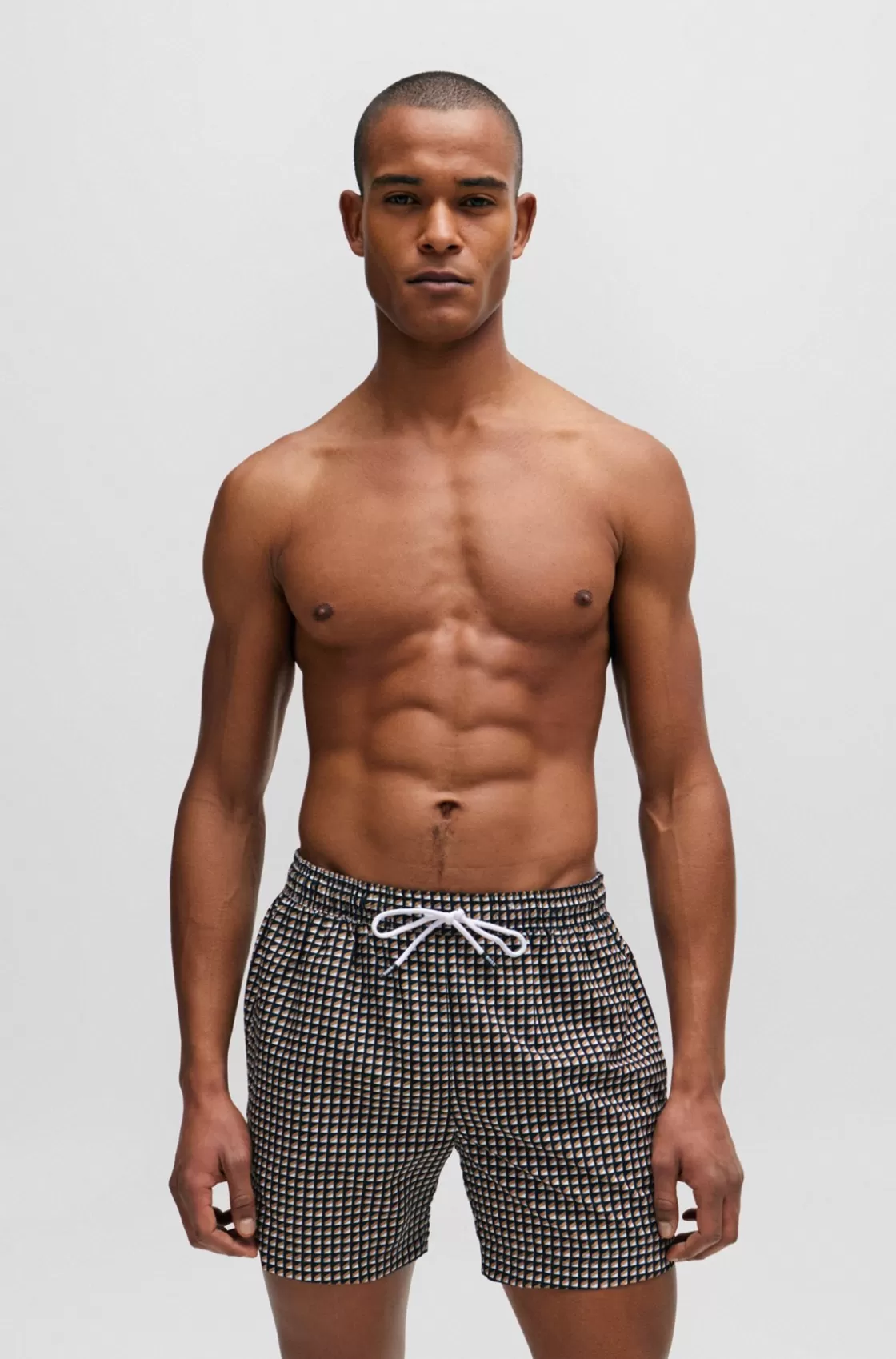 HUGO BOSS Micro-print Quick-drying Swim Shorts With Logo Detail Beige Cheap