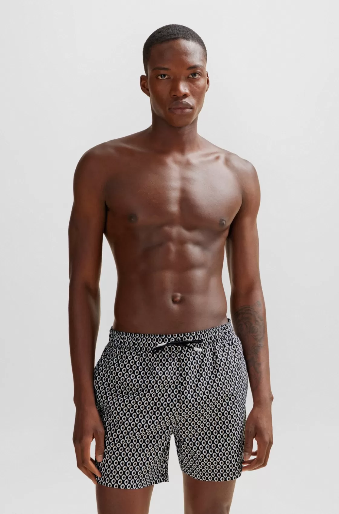 HUGO BOSS Micro-print Quick-drying Swim Shorts With Logo Detail Black Cheap
