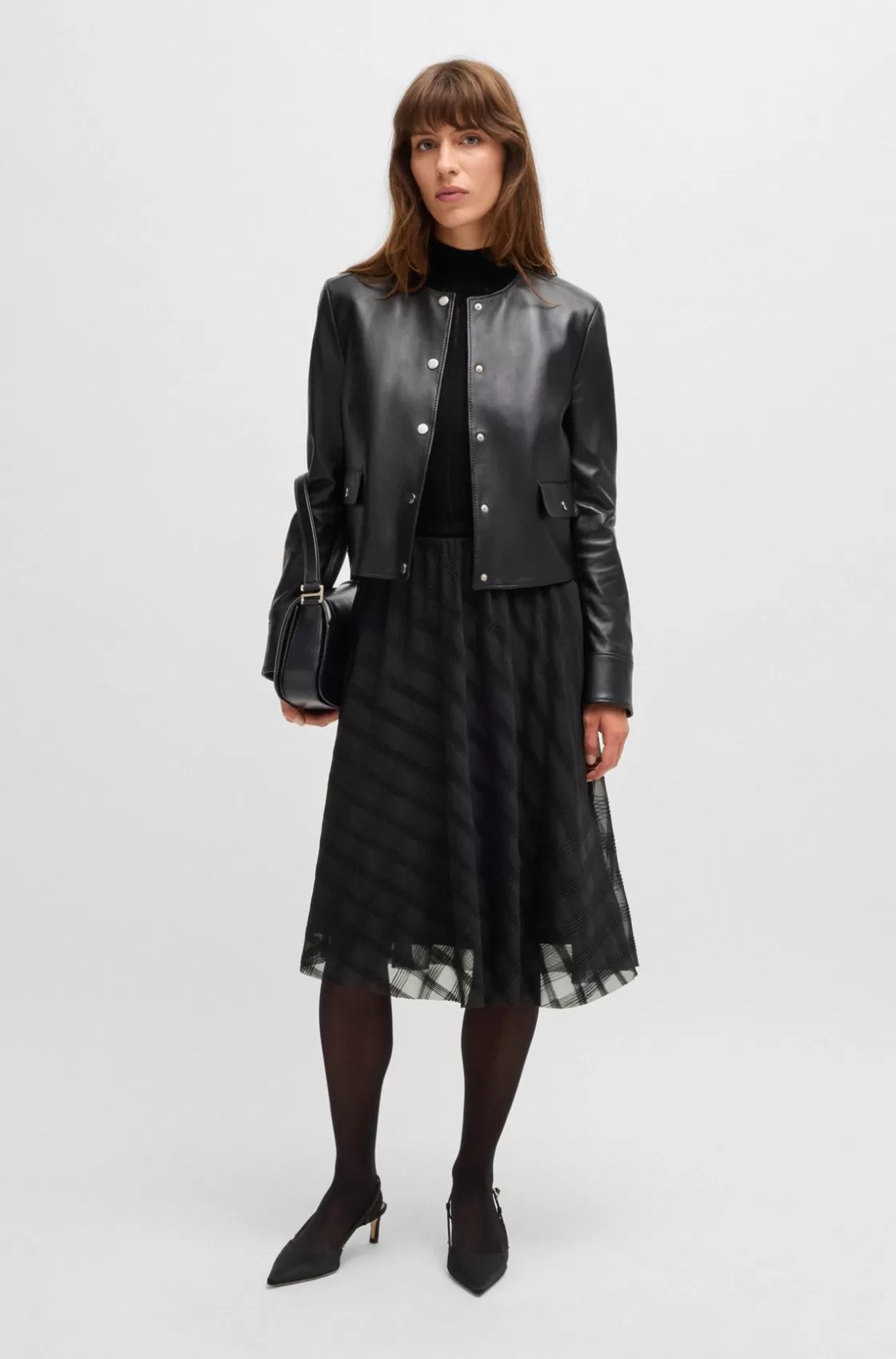 HUGO BOSS Midi Skirt In Patterned Tulle Black New