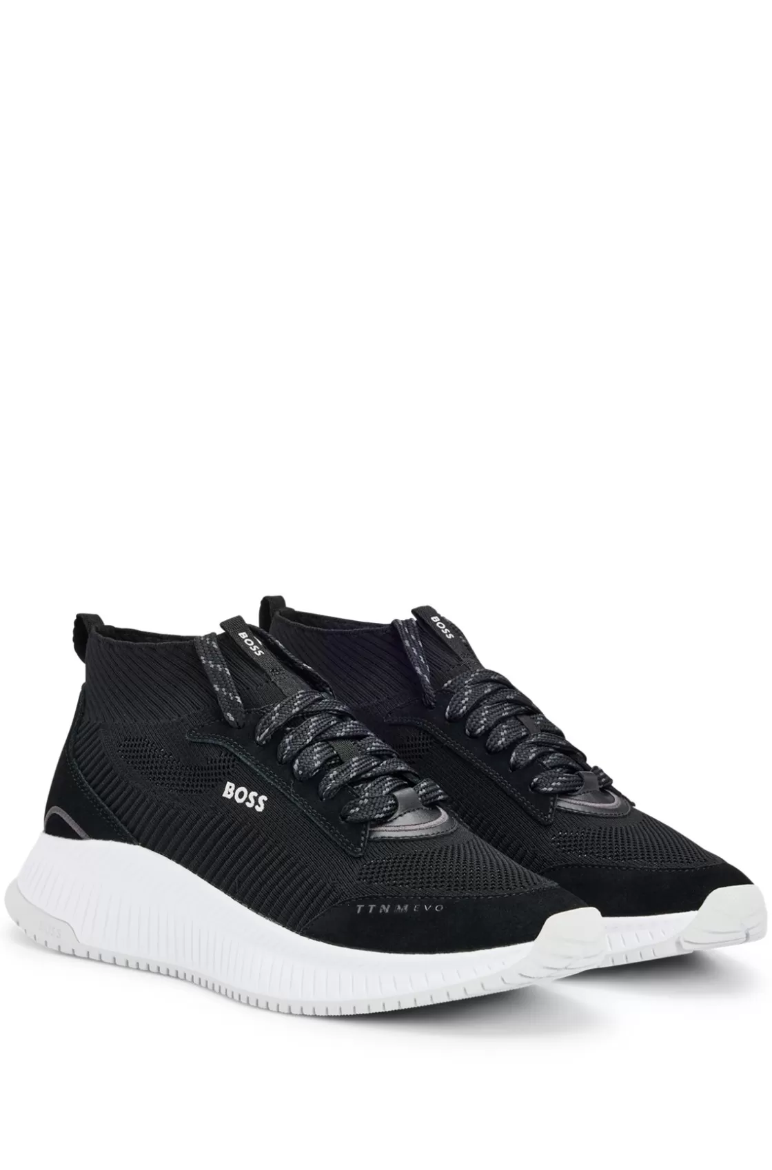 HUGO BOSS Mid-top Sock Trainers With Fishbone Sole Black Store