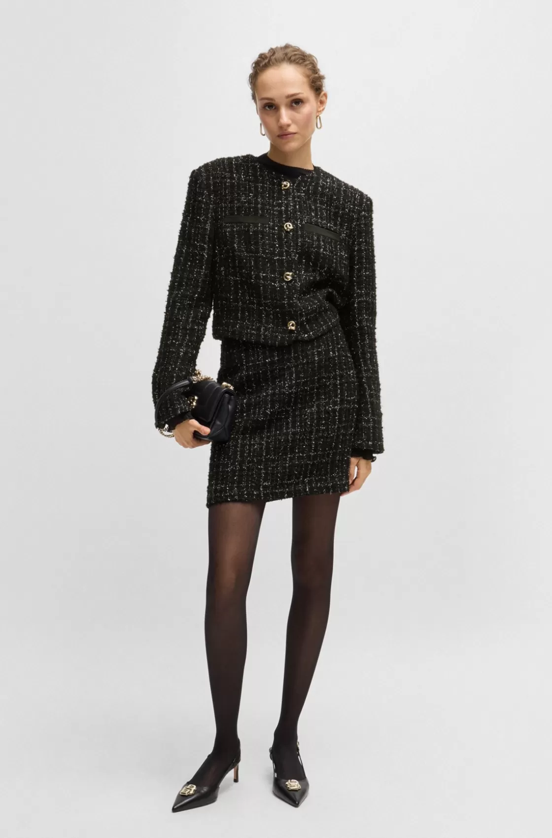 HUGO BOSS Mini Skirt In Sparkle-effect Tweed Black Hot