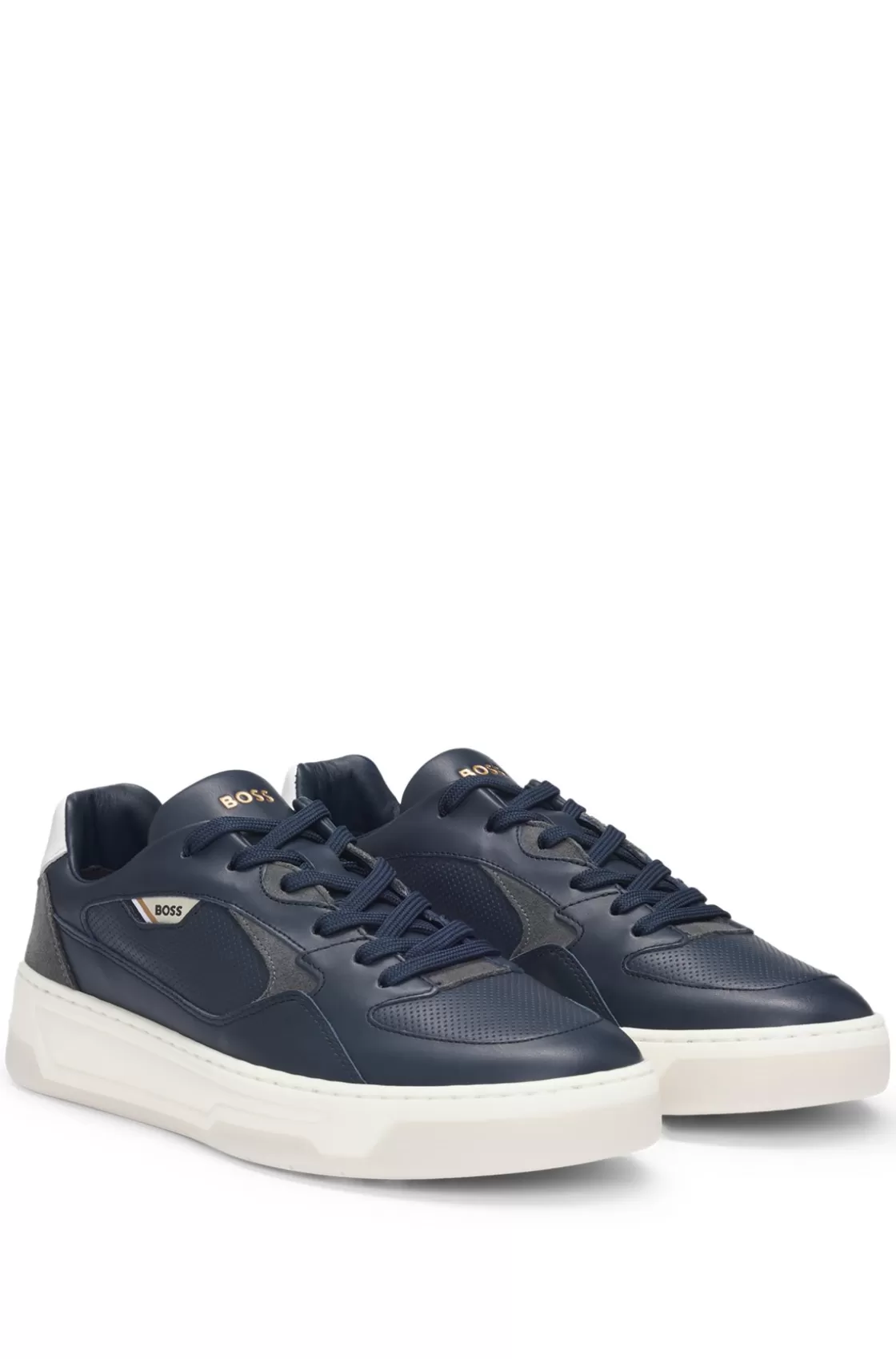 HUGO BOSS Mixed-leather Trainers With Layered Upper Dark Blue Clearance