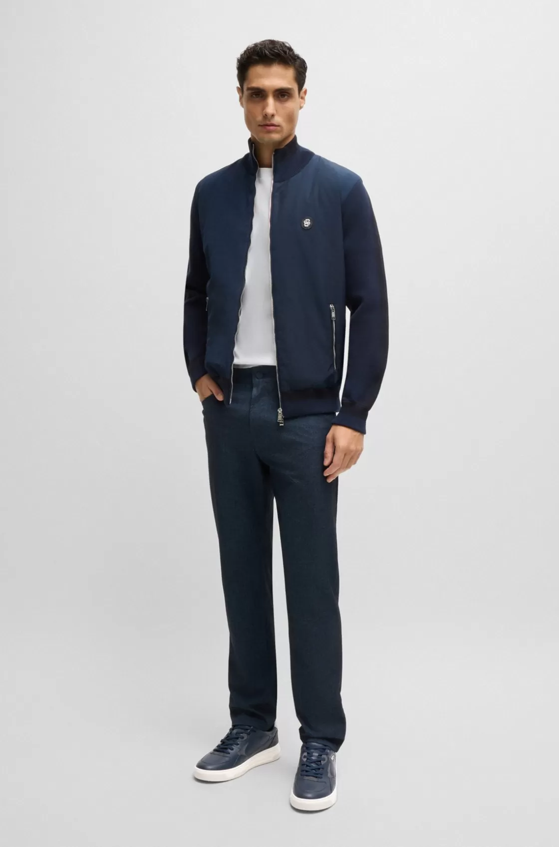 HUGO BOSS Mixed-leather Trainers With Layered Upper Dark Blue Clearance