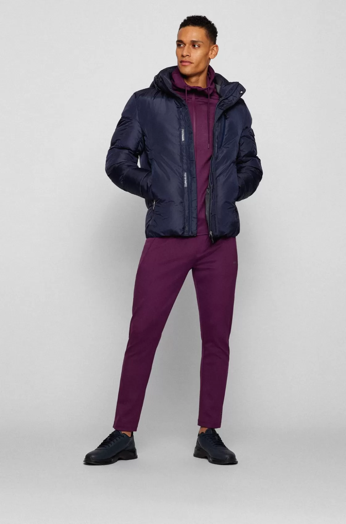 HUGO BOSS Mixed-material Hooded Jacket With Logo Badge Dark Blue Hot