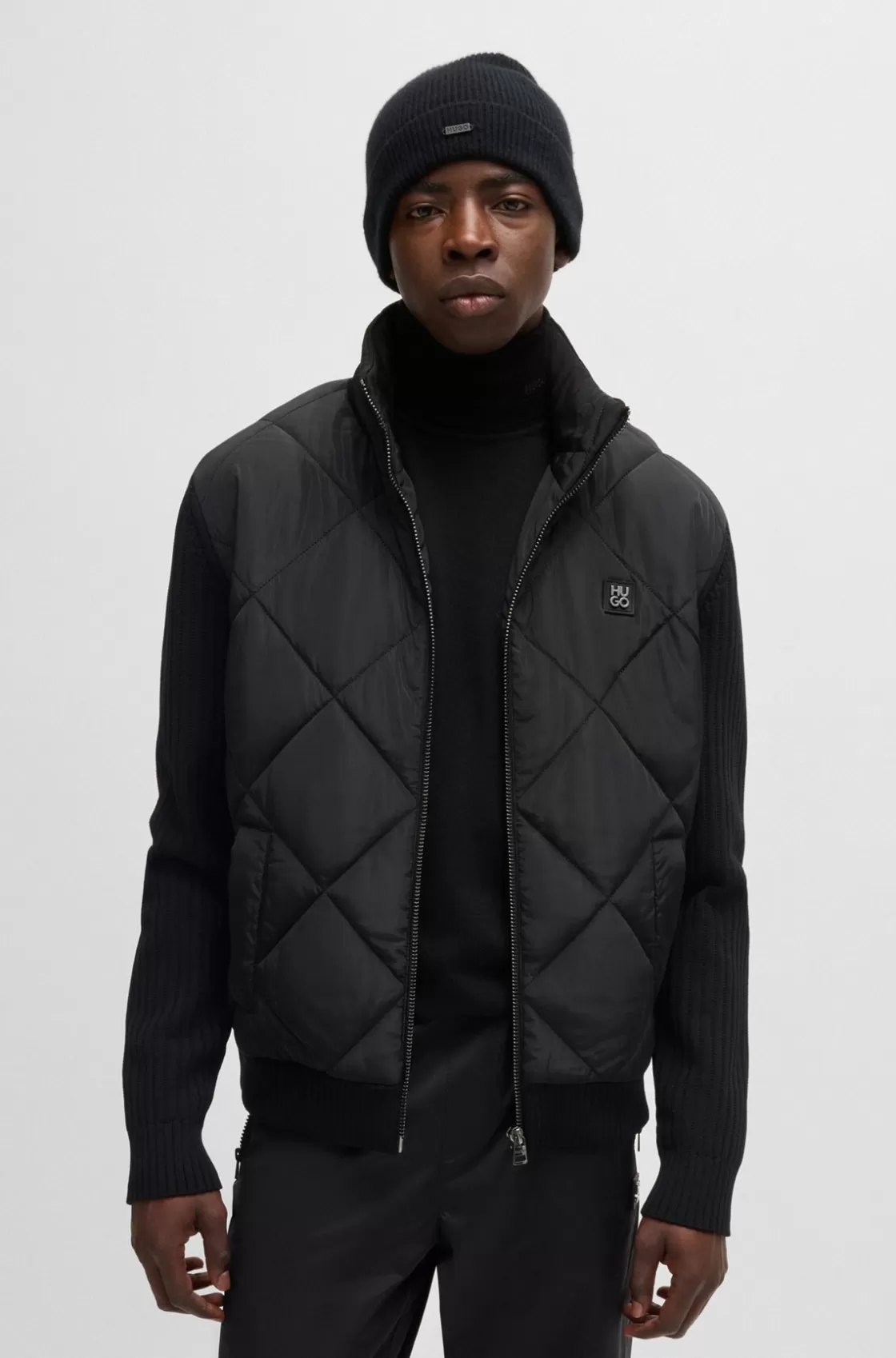 HUGO BOSS Mixed-material Jacket With Quilted Front Panel Black Cheap
