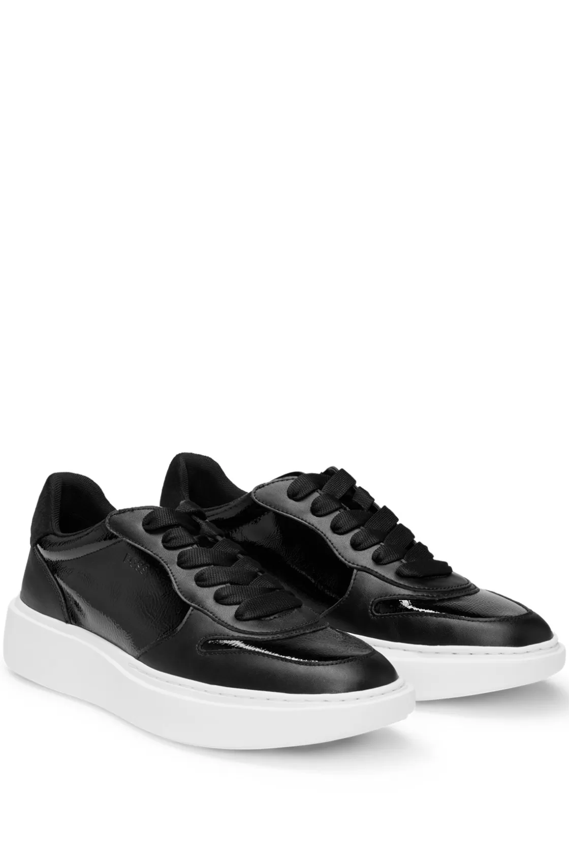 HUGO BOSS Mixed-material Trainers With Crinkle-patent Details Black Clearance