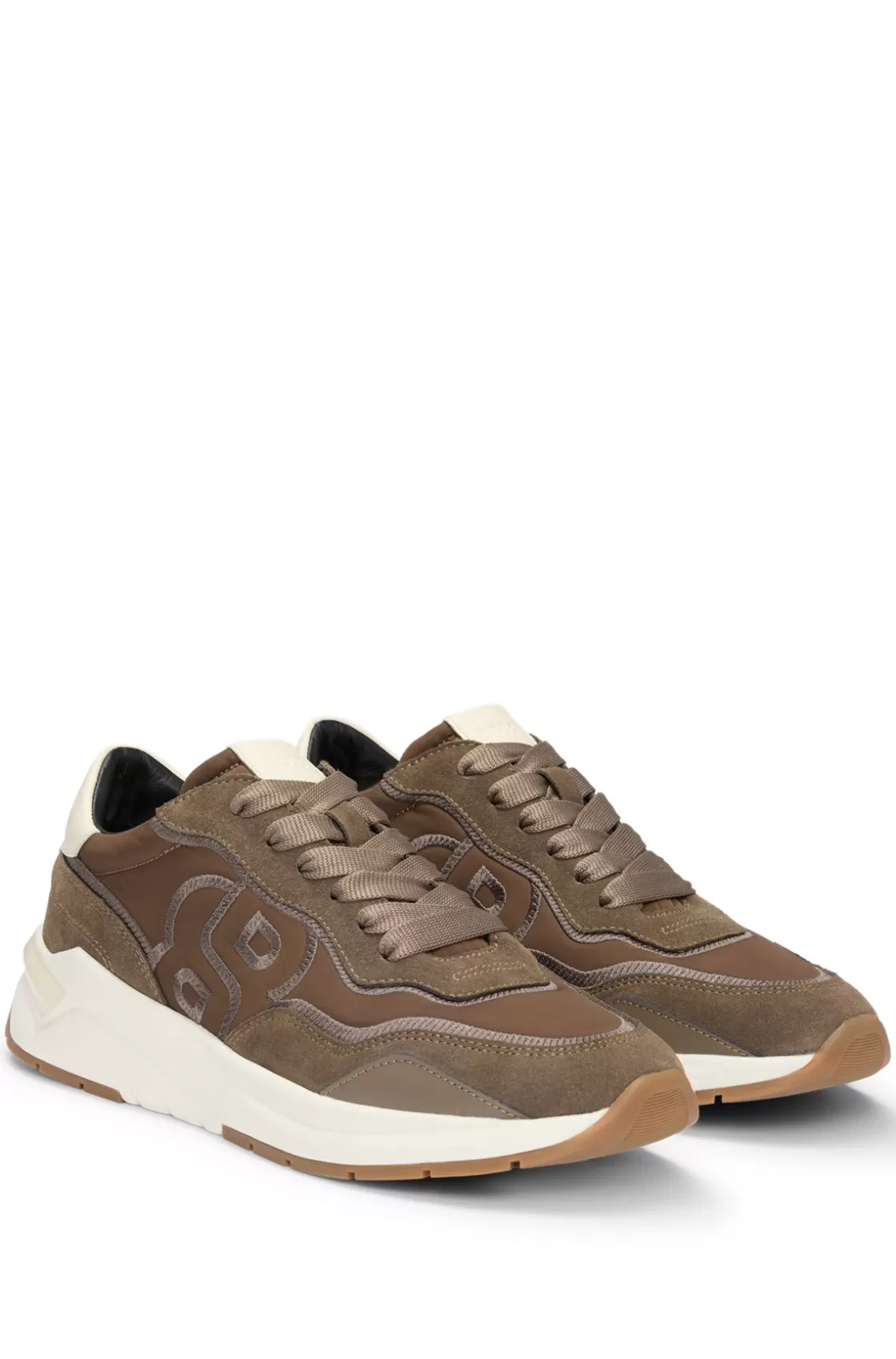 HUGO BOSS Mixed-material Trainers With Double B Monogram Brown Discount