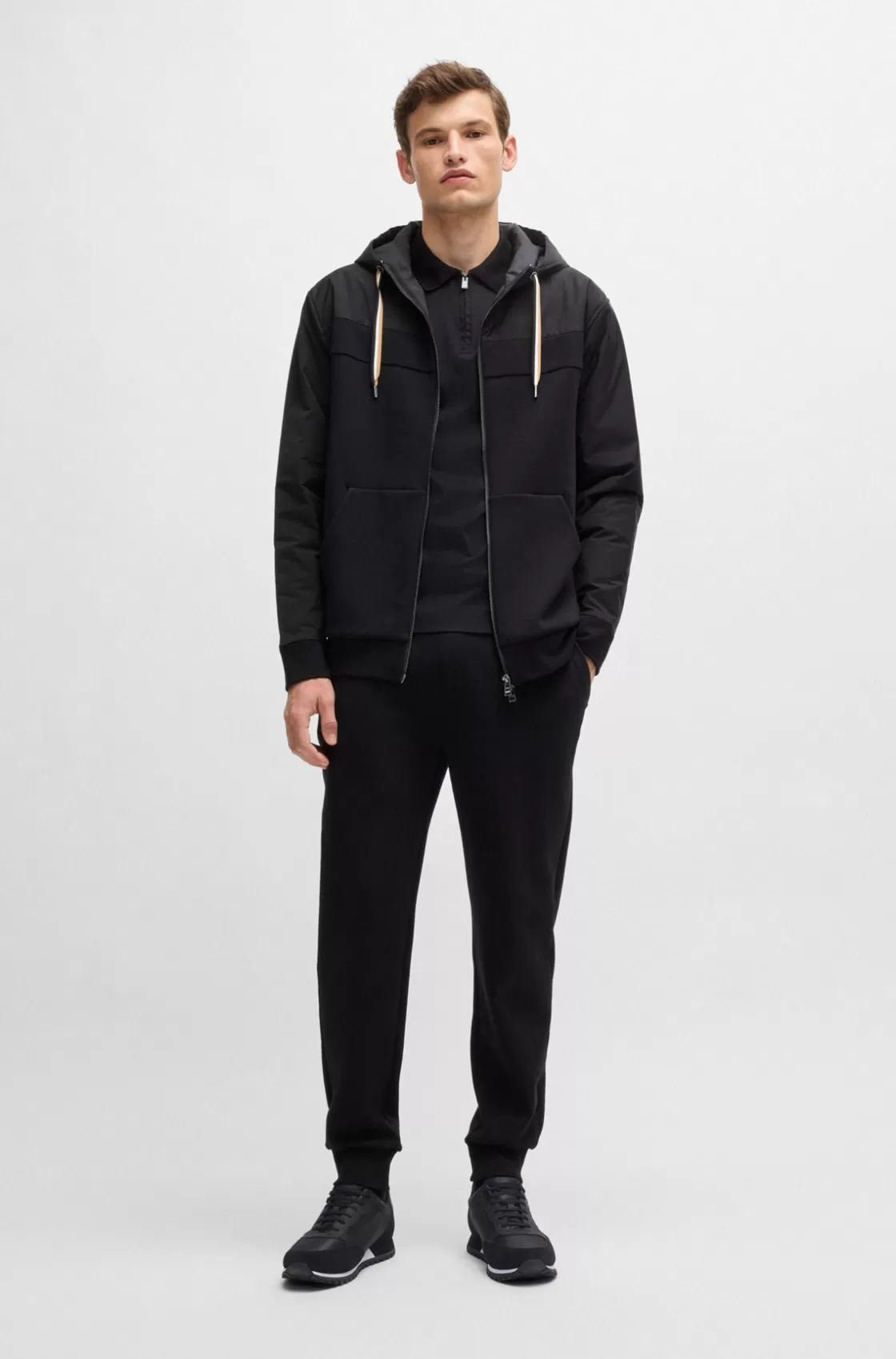 HUGO BOSS Mixed-material Trainers With Faux-leather Trims Black Discount