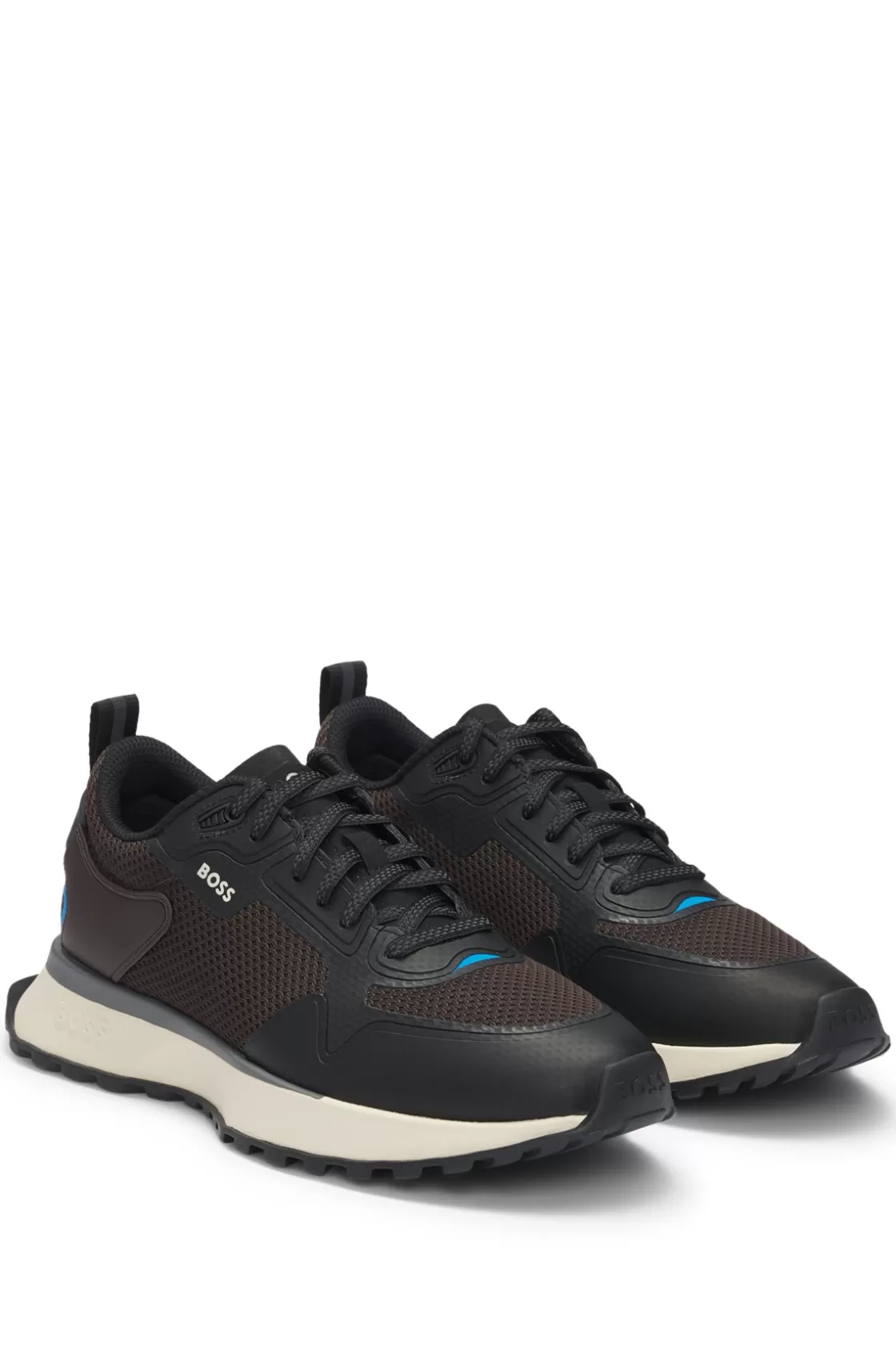 HUGO BOSS Mixed-material Trainers With Mesh Details And Branding Light Brown Cheap