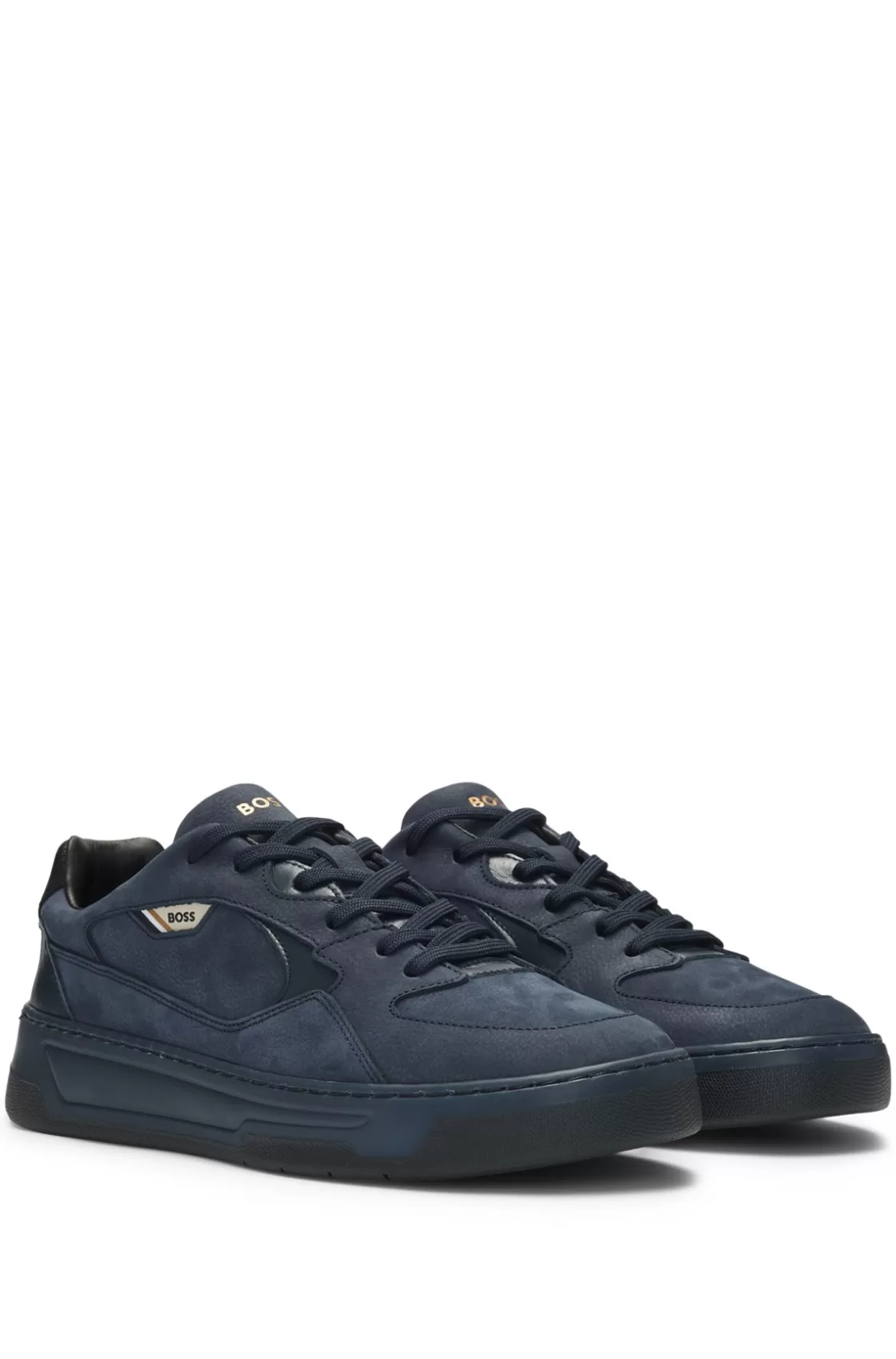 HUGO BOSS Mixed-material Trainers With Suede And Leather Dark Blue Best Sale
