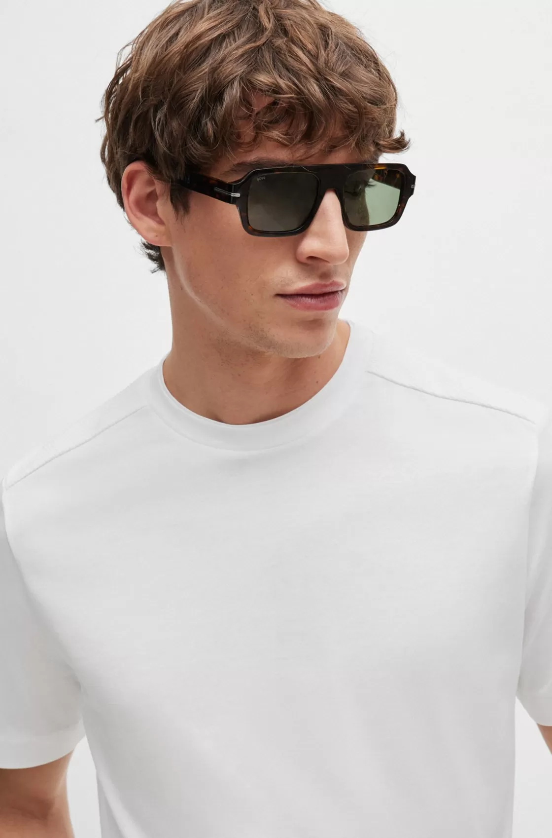 HUGO BOSS Mixed-material T-shirt With Mercerized Stretch Cotton White New