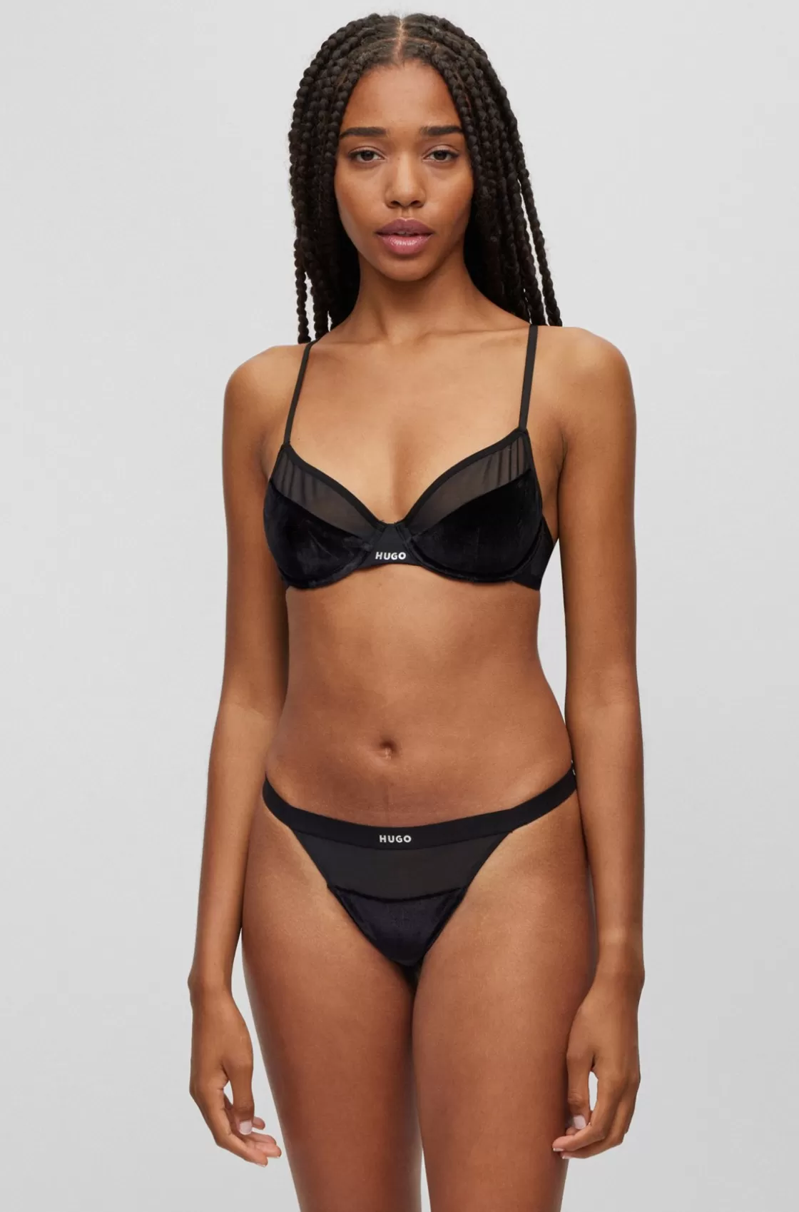 HUGO BOSS Mixed-material Underwired Bra With Foil Logo Black Hot