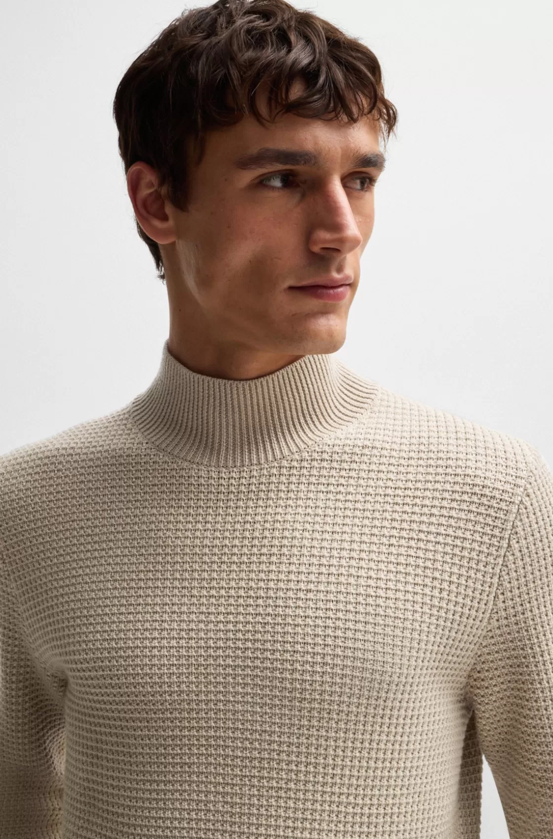 HUGO BOSS Mock-neck Sweater In Cotton And Wool Light Beige Cheap