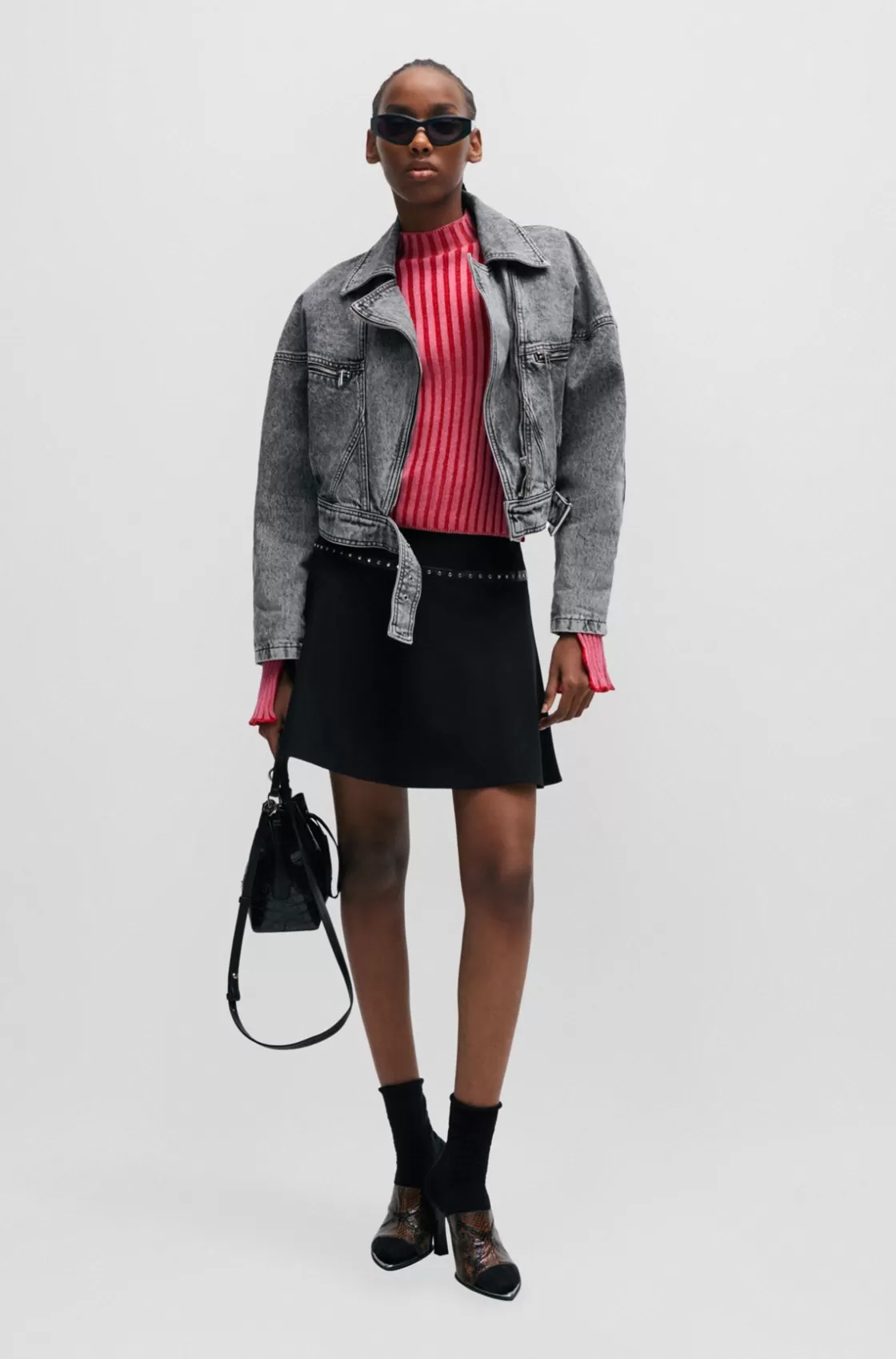 HUGO BOSS Mock-neck Sweater In Ribbed Cotton With Frilled Seams light pink Shop