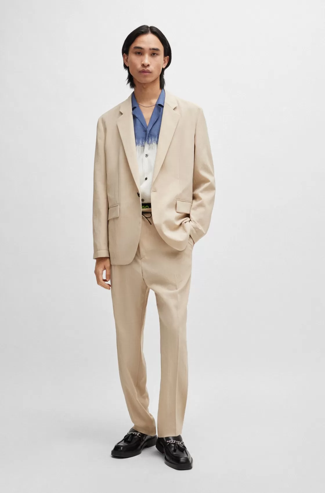HUGO BOSS Modern-fit Jacket In Linen-look Fabric Beige Clearance