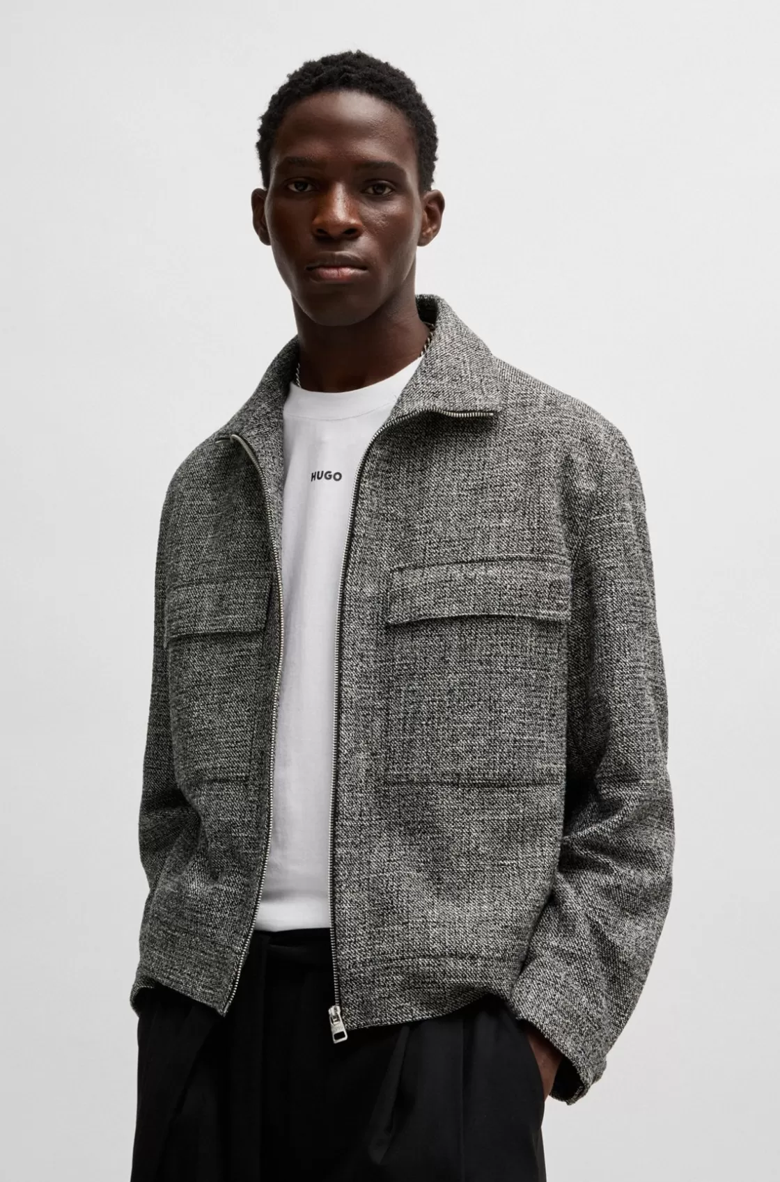 HUGO BOSS Modern-fit Jacket In Mouliné Tweed Grey Online