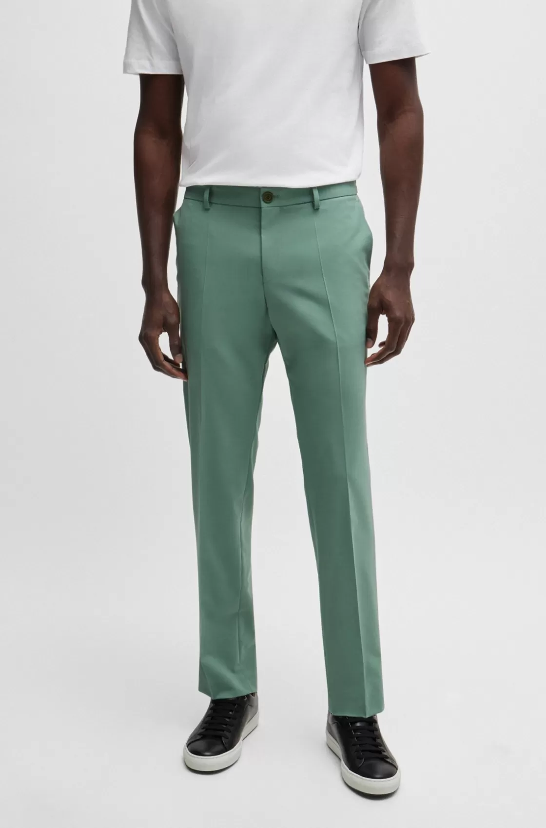 HUGO BOSS Modern-fit Trousers In A Performance-stretch Wool Blend Light Green Clearance