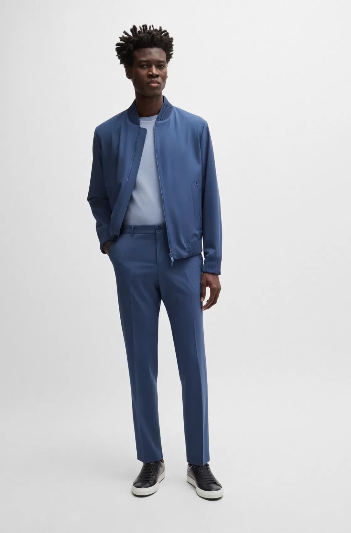 HUGO BOSS Modern-fit Trousers In A Performance-stretch Wool Blend Dark Blue Online