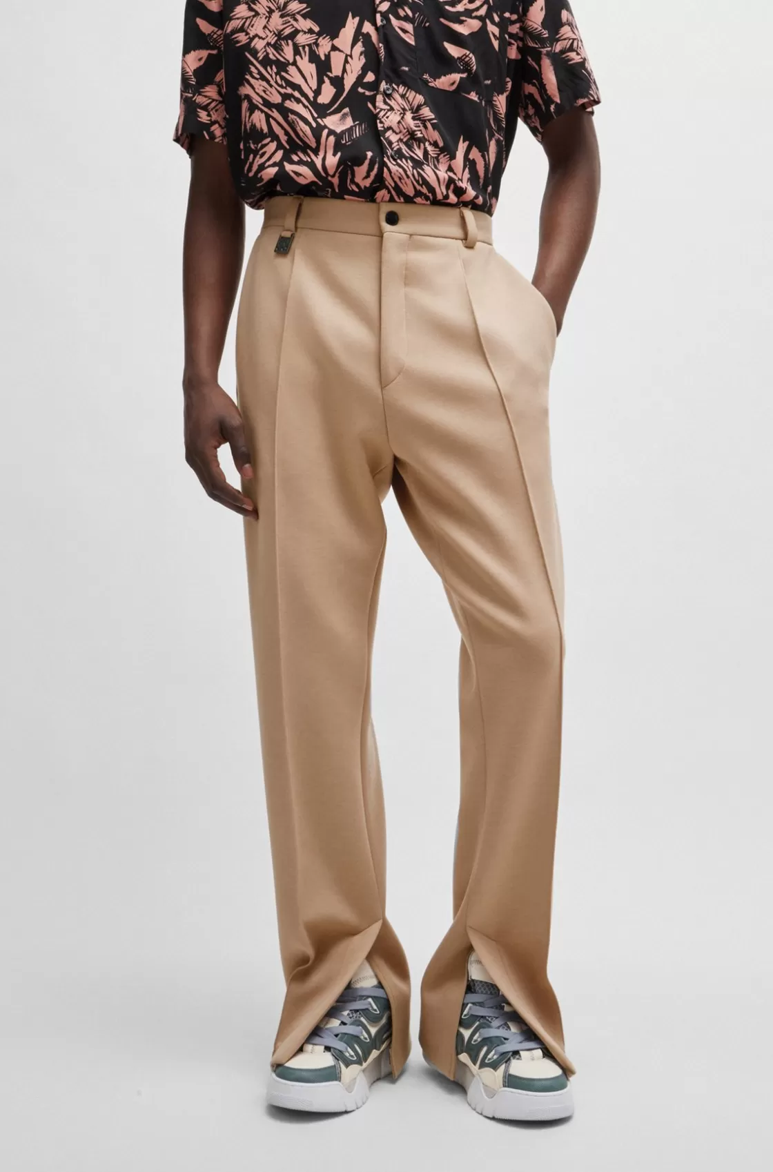 HUGO BOSS Modern-fit Trousers In Performance-stretch Jersey Beige Best Sale