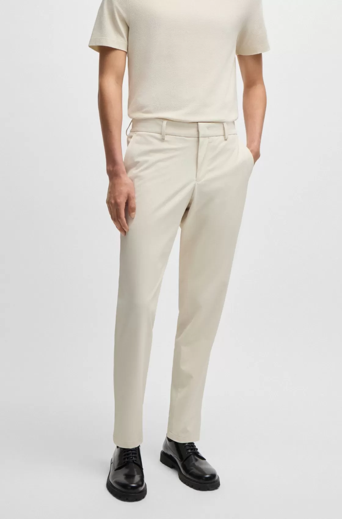 HUGO BOSS Modern-fit Trousers In Wrinkle-resistant Performance-stretch Fabric White Fashion