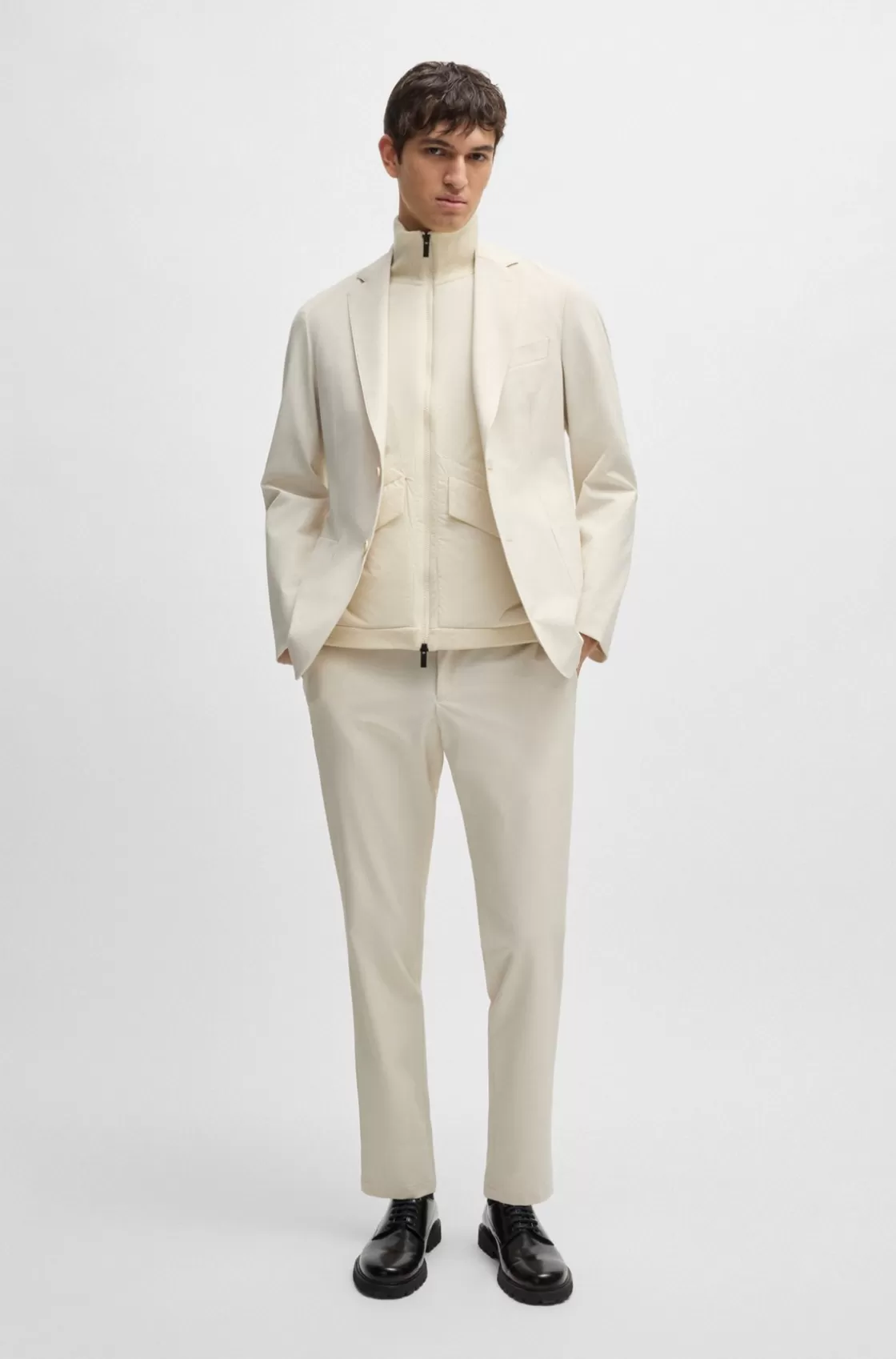 HUGO BOSS Modern-fit Trousers In Wrinkle-resistant Performance-stretch Fabric White Fashion