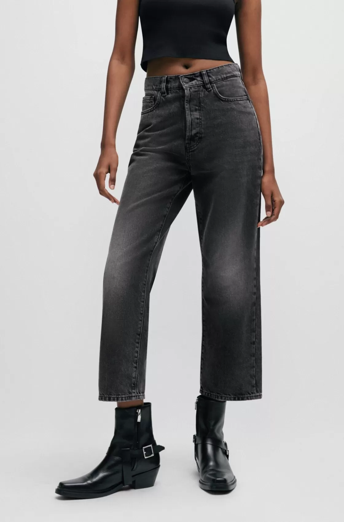 HUGO BOSS Modern-fit Wide-leg Jeans In Black Denim Dark Grey Online