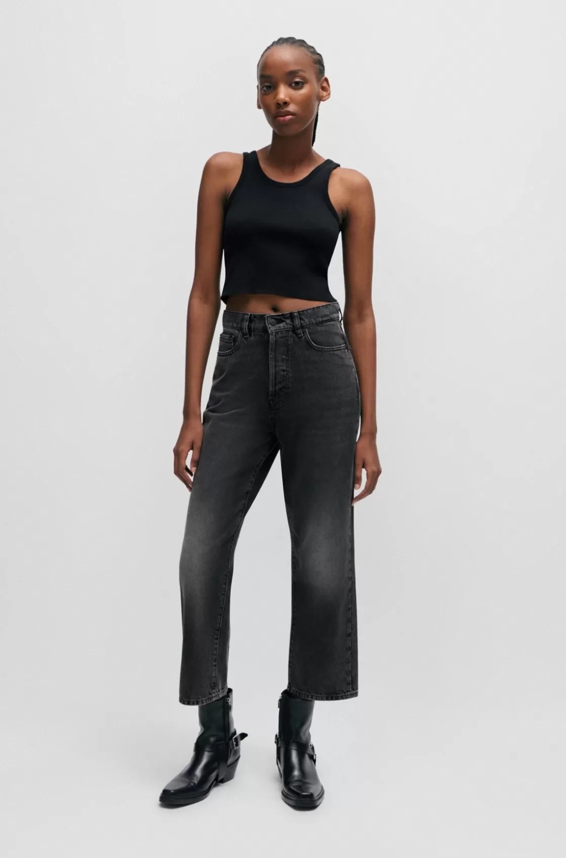 HUGO BOSS Modern-fit Wide-leg Jeans In Black Denim Dark Grey Online
