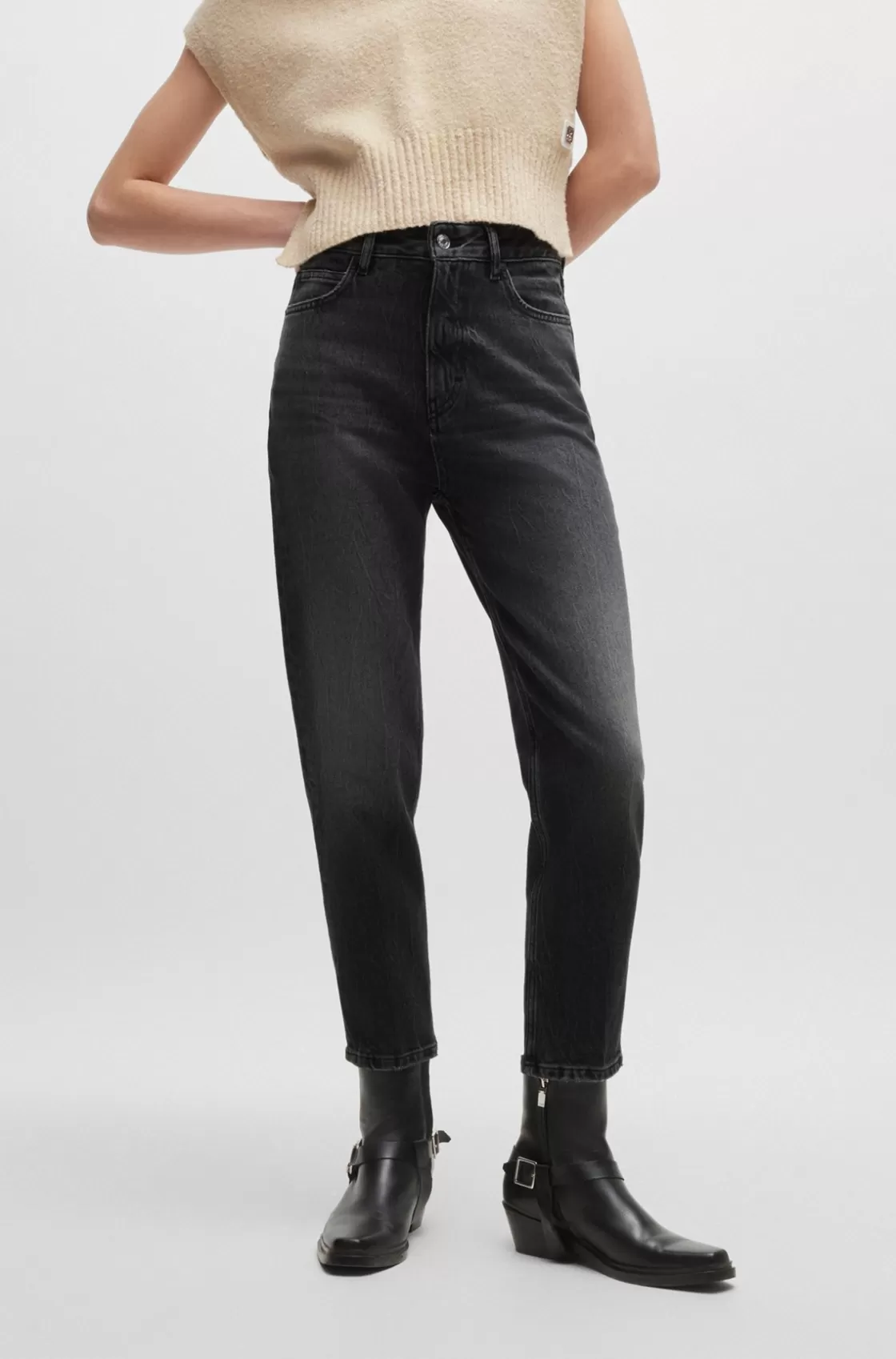 HUGO BOSS Mom-fit Jeans In Dark-gray Comfort-stretch Denim Dark Grey Store