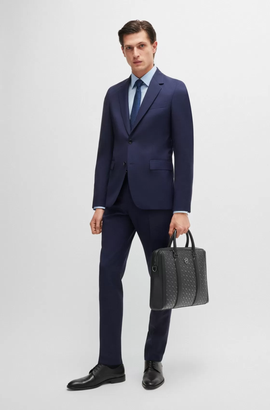HUGO BOSS Monogram Document Case With Double B Trim Dark Grey Outlet