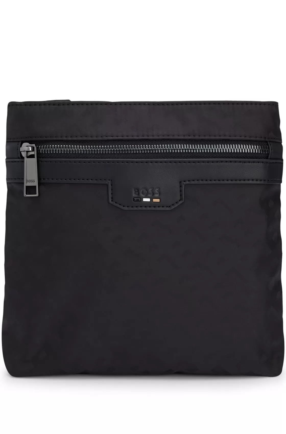 HUGO BOSS Monogram-jacquard Envelope Bag With Signature Stripe Black New