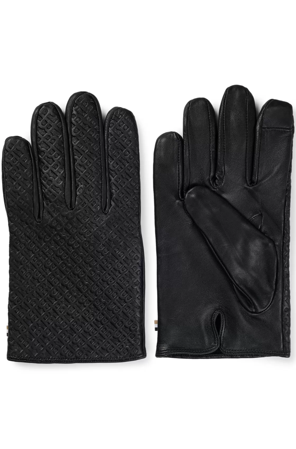 HUGO BOSS Monogrammed Gloves In Leather With Touchscreen-friendly Fingertips Black New