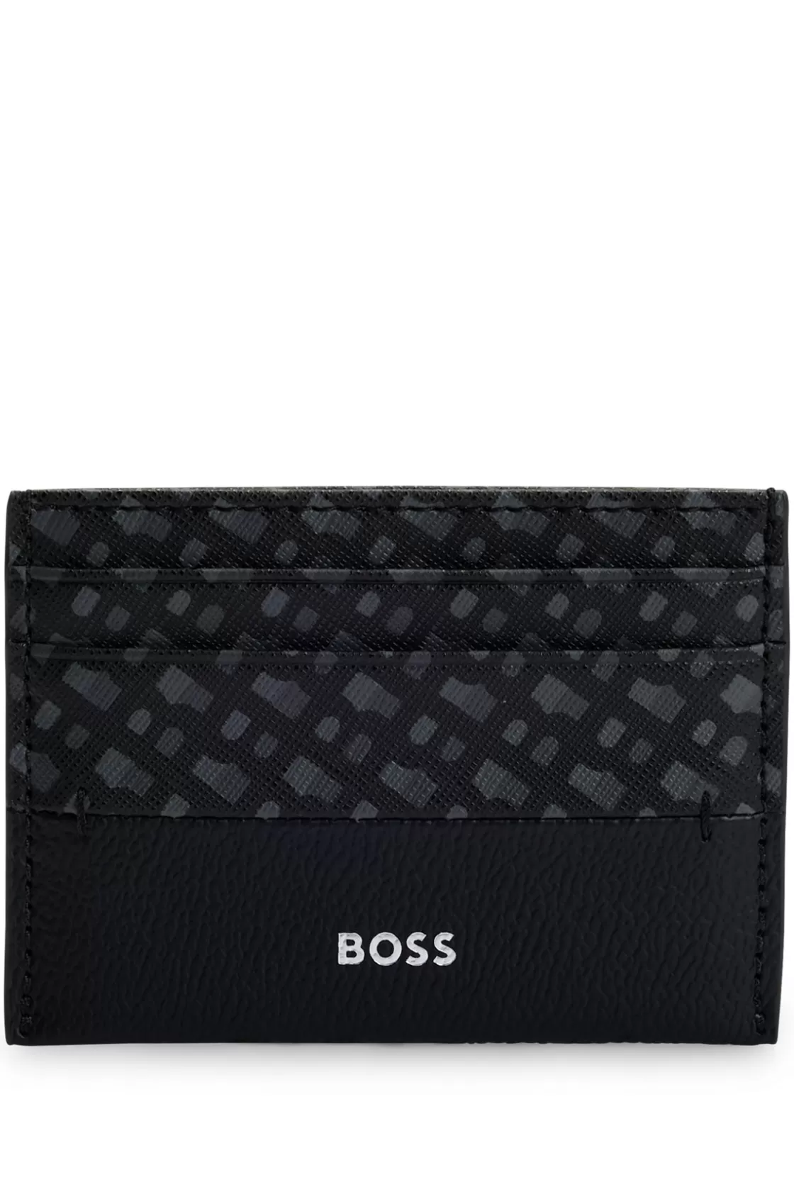 HUGO BOSS Monogram-panel Card Holder With Silver-foil Logo Black Fashion