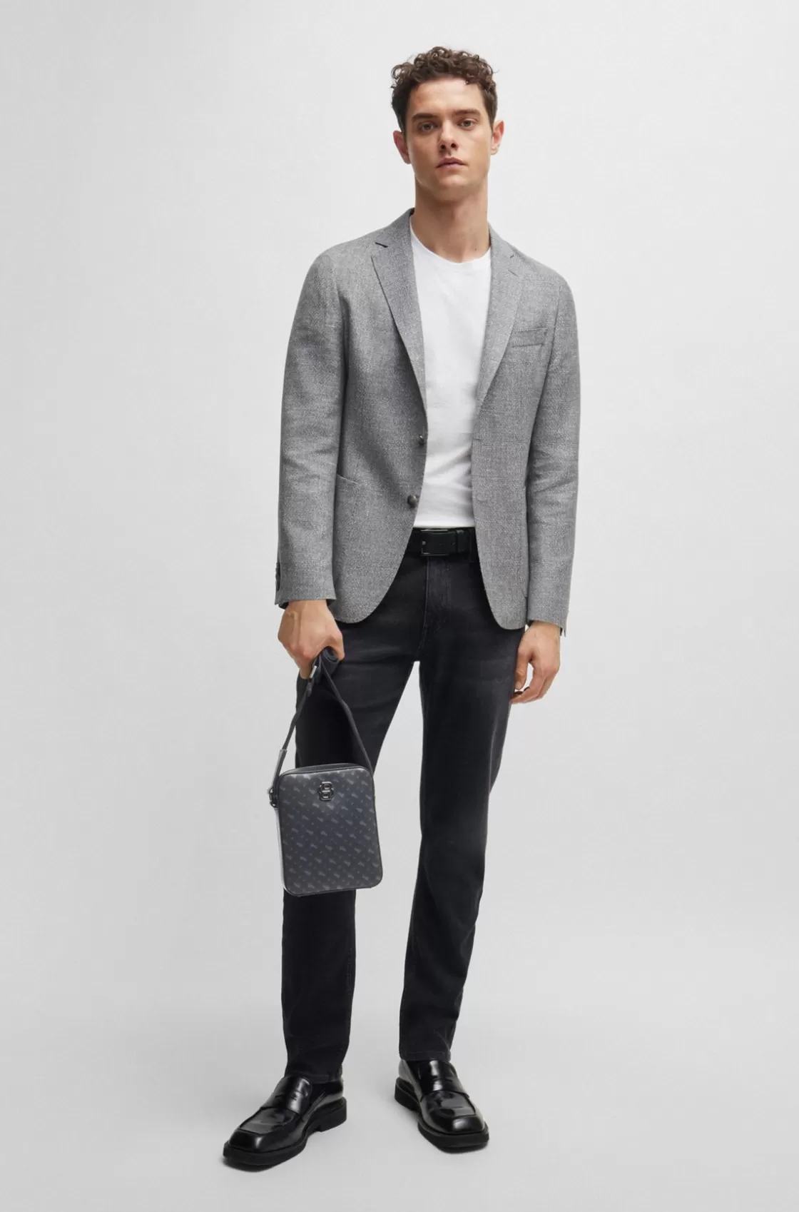 HUGO BOSS Monogram-pattern Reporter Bag With Signature Hardware Dark Grey Outlet