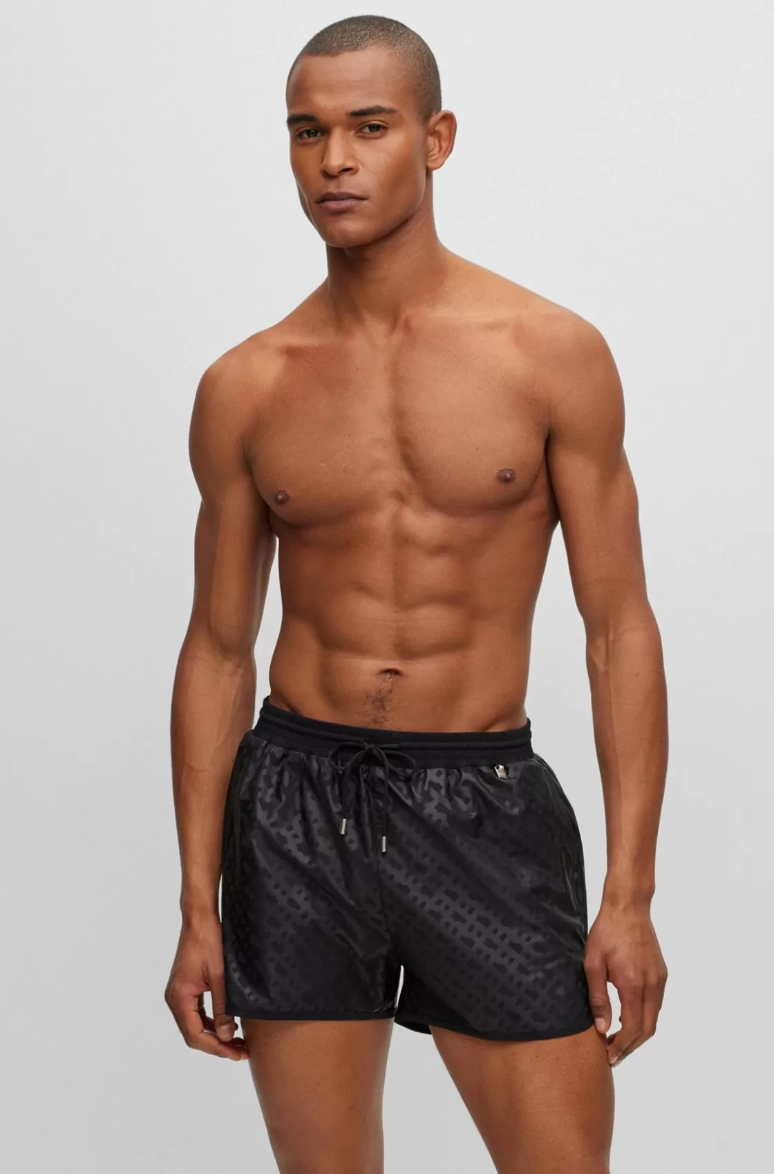 HUGO BOSS Monogram-print Swim Shorts In Quick-drying Fabric Black Store