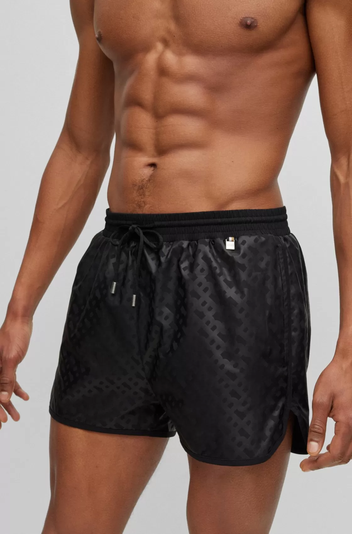 HUGO BOSS Monogram-print Swim Shorts In Quick-drying Fabric Black Store