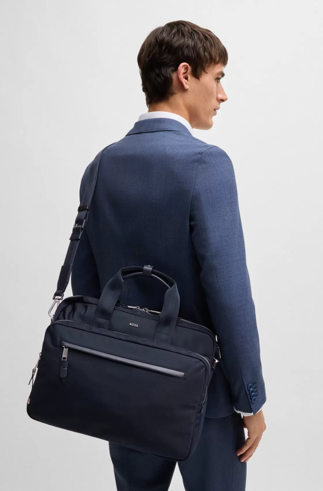 HUGO BOSS Multi-pocket Document Case With Logo Lettering Dark Blue Discount