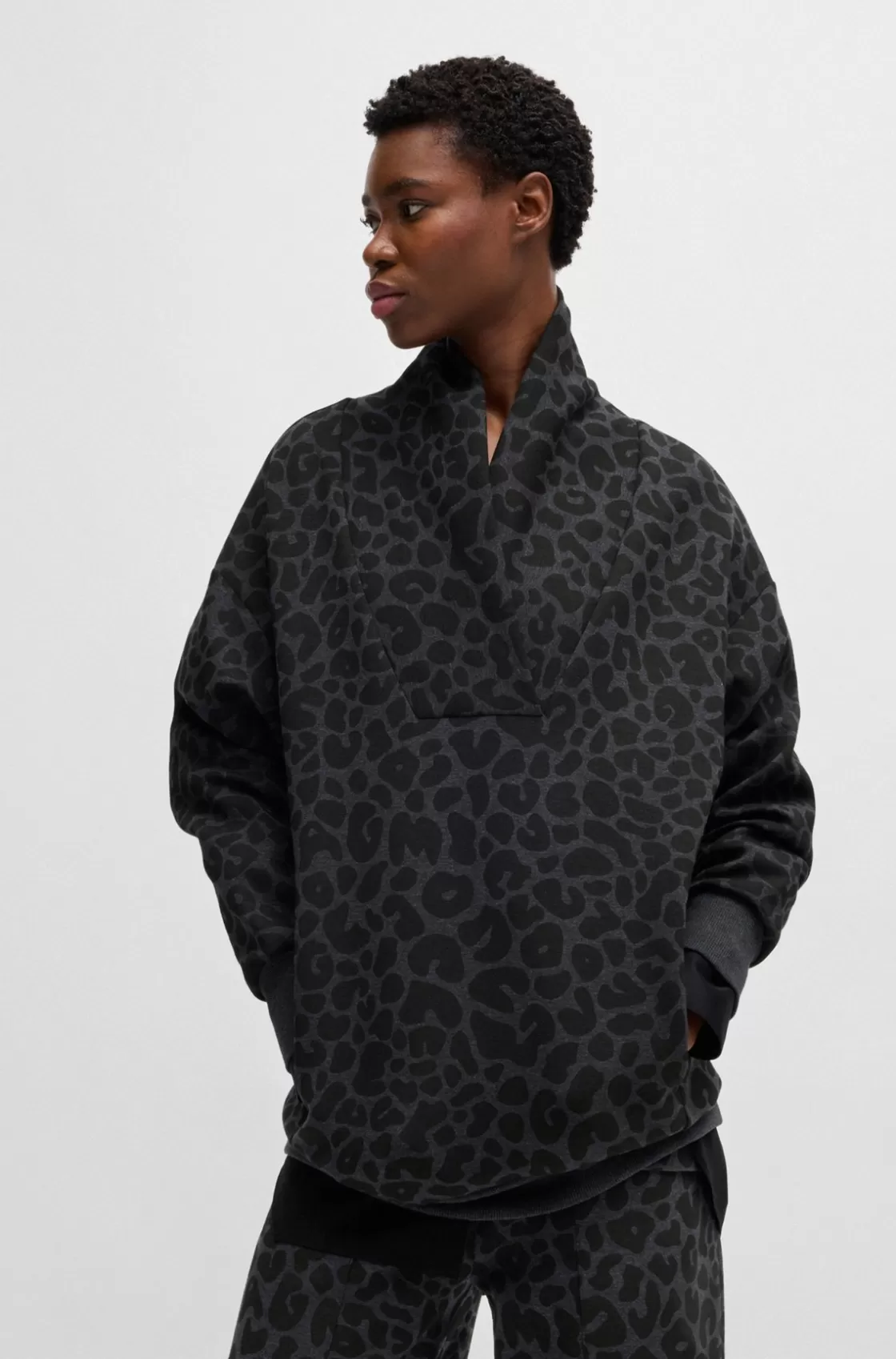 HUGO BOSS NAOMI X BOSS Animal-print Sweatshirt With Energear™ Black Cheap
