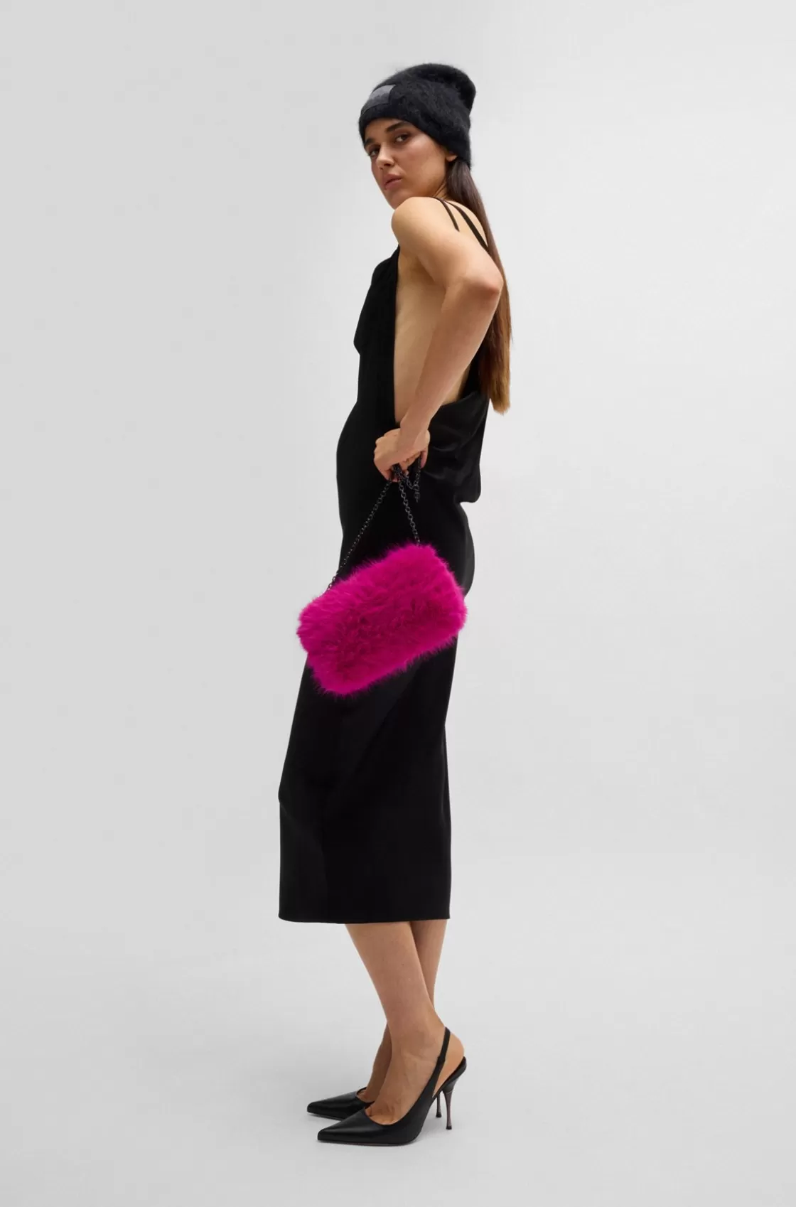 HUGO BOSS NAOMI X BOSS Clutch Bag In Faux Fur Pink Cheap