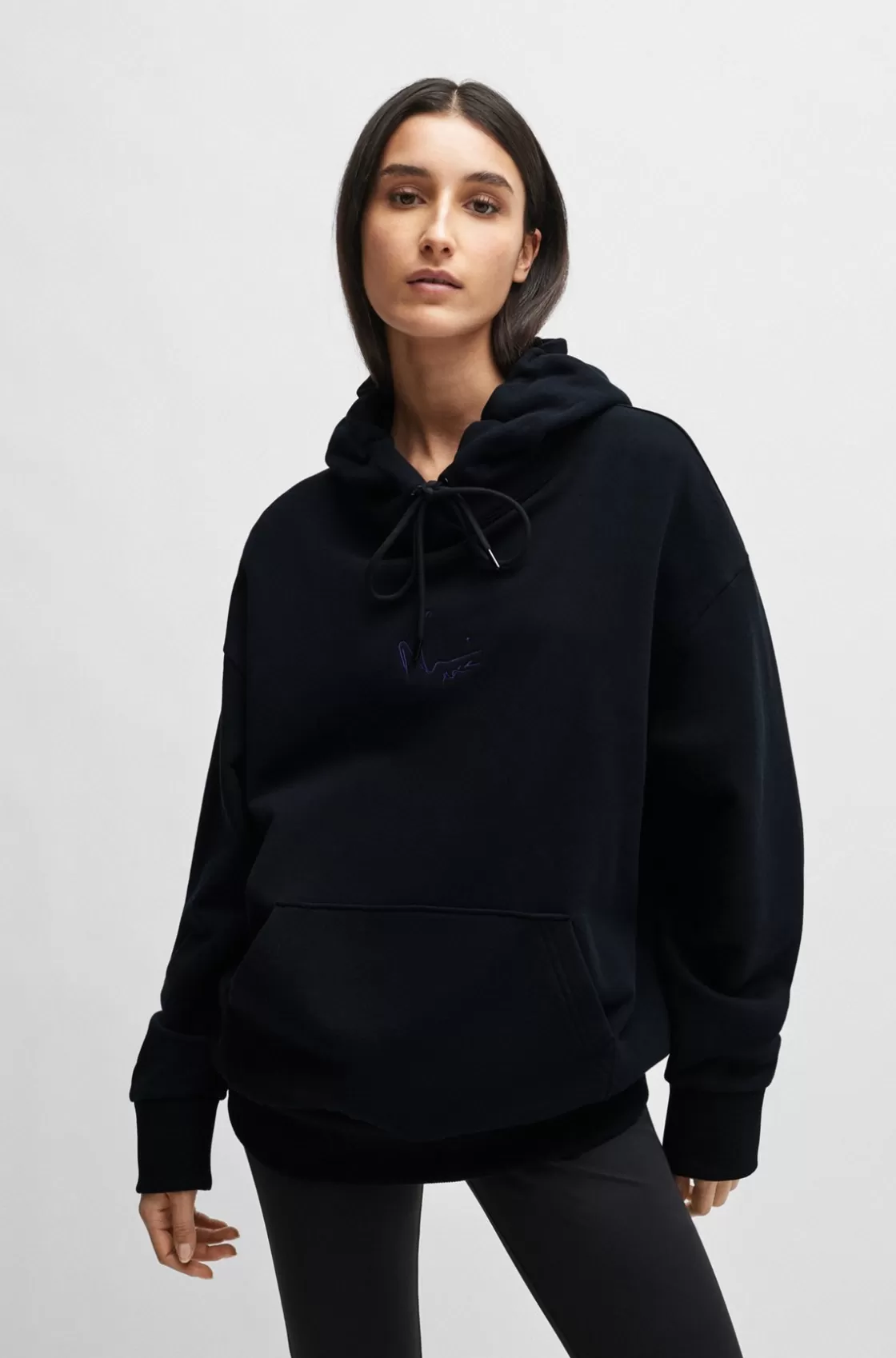 HUGO BOSS NAOMI X BOSS Cotton-terry Sweatshirt With Ribbed Trims Black Cheap