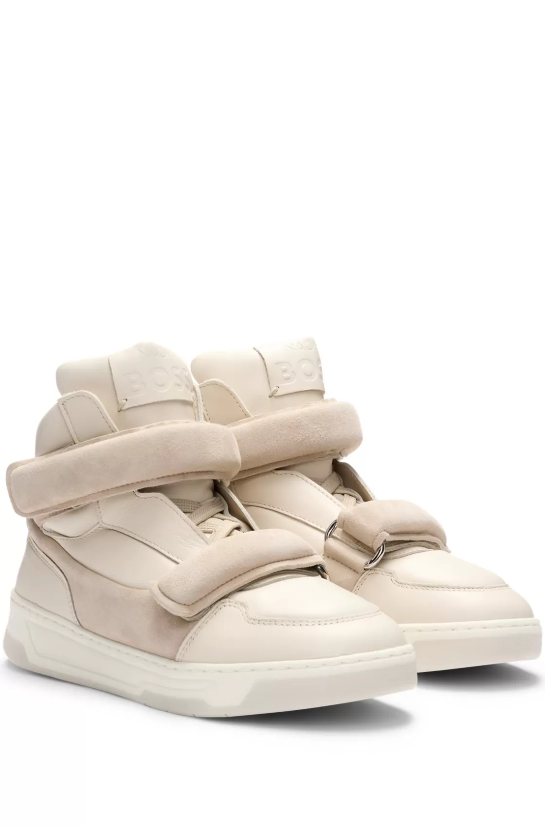 HUGO BOSS NAOMI X BOSS High-top Trainers In Leather And Suede White Hot