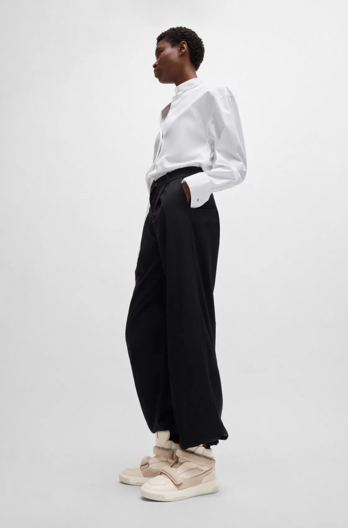 HUGO BOSS NAOMI X BOSS High-top Trainers In Leather And Suede White Hot