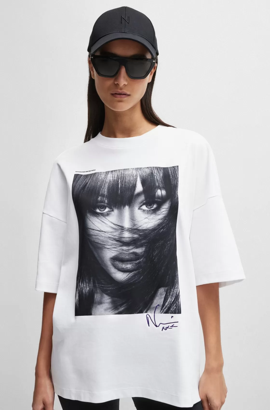 HUGO BOSS NAOMI X BOSS Interlock-cotton T-shirt With Dropped Shoulders White Cheap