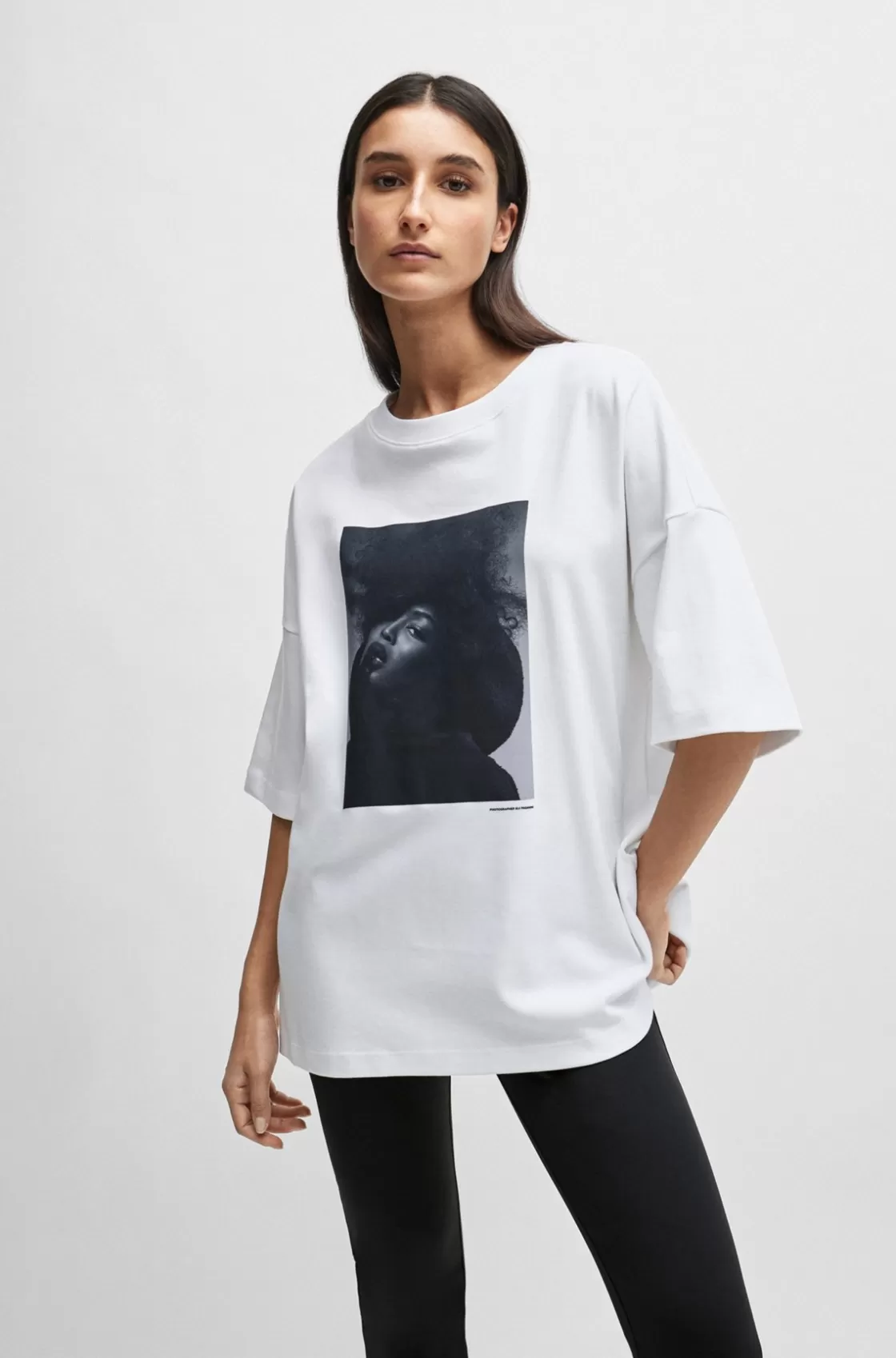 HUGO BOSS NAOMI X BOSS Interlock-cotton T-shirt With Dropped Shoulders White Outlet